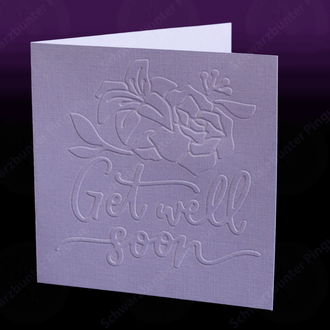 Klappkarte Gute Besserung in Lavendelblau und mit Prägungs Schriftzug "Get well soon"