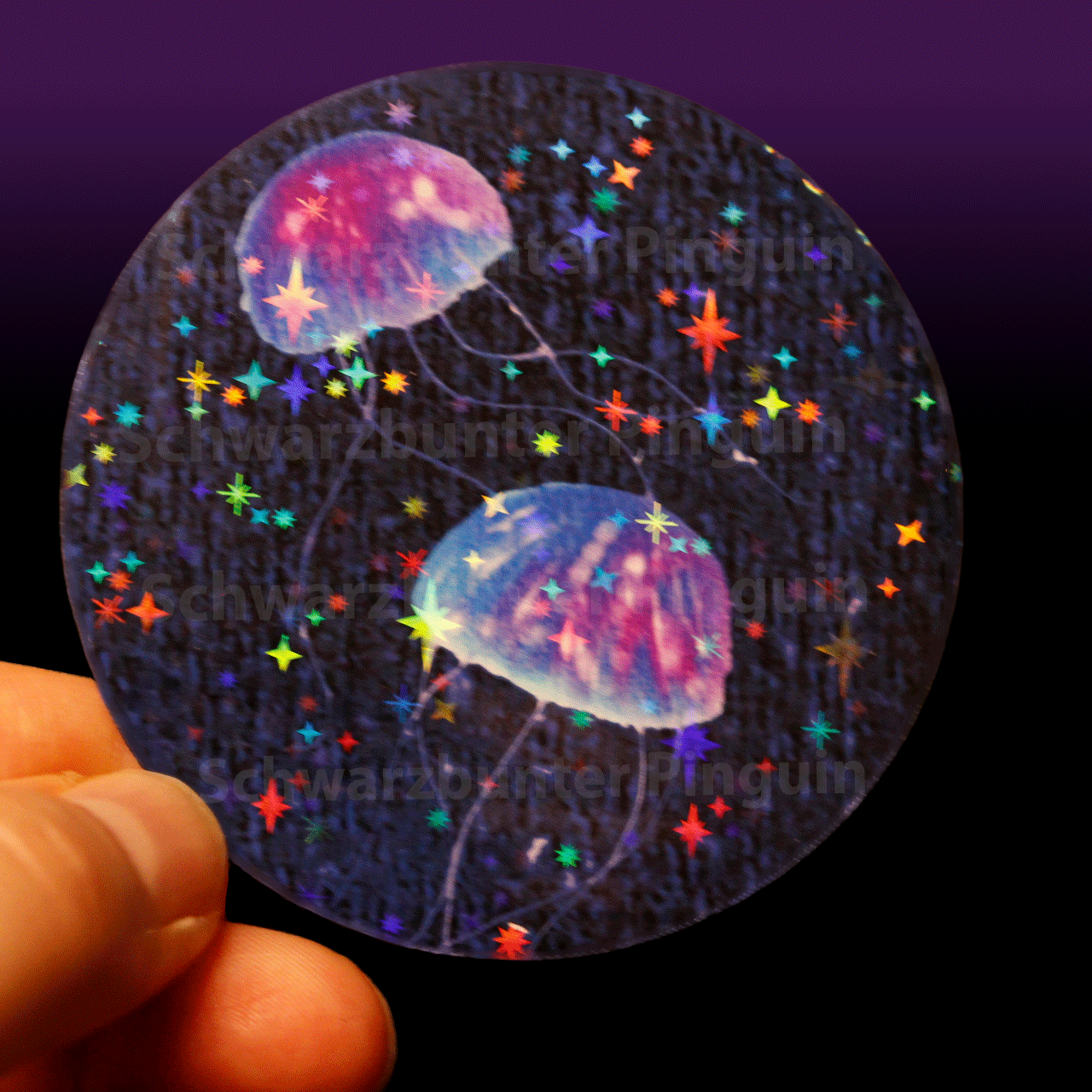 Quallen Sticker mit Glitzer Sternen Laminat