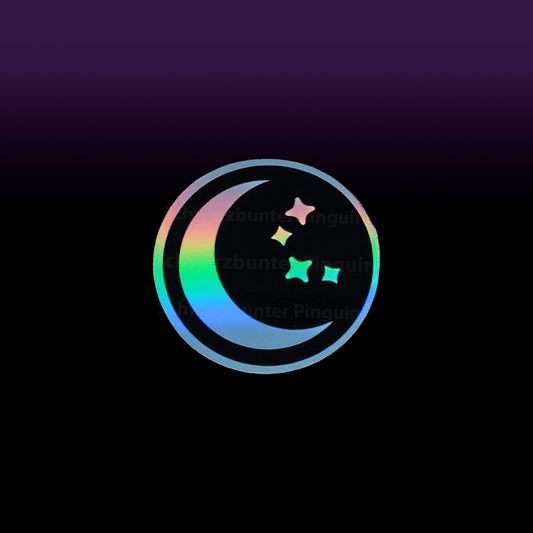Celestial Moon Sticker mit Mond und Sternen in schwarz und Holo Optik.