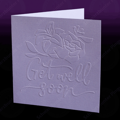 Klappkarte Gute Besserung in Lavendelblau und mit Prägungs Schriftzug "Get well soon"
