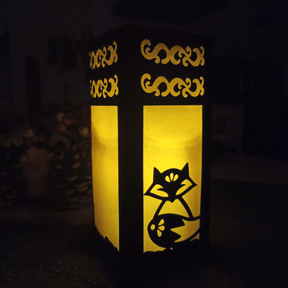 Papier Laterne mit Fuchs Motiv (ohne LED), schwarz-gelb, 8x8x19cm (LxBxH) | 100 % Handmade