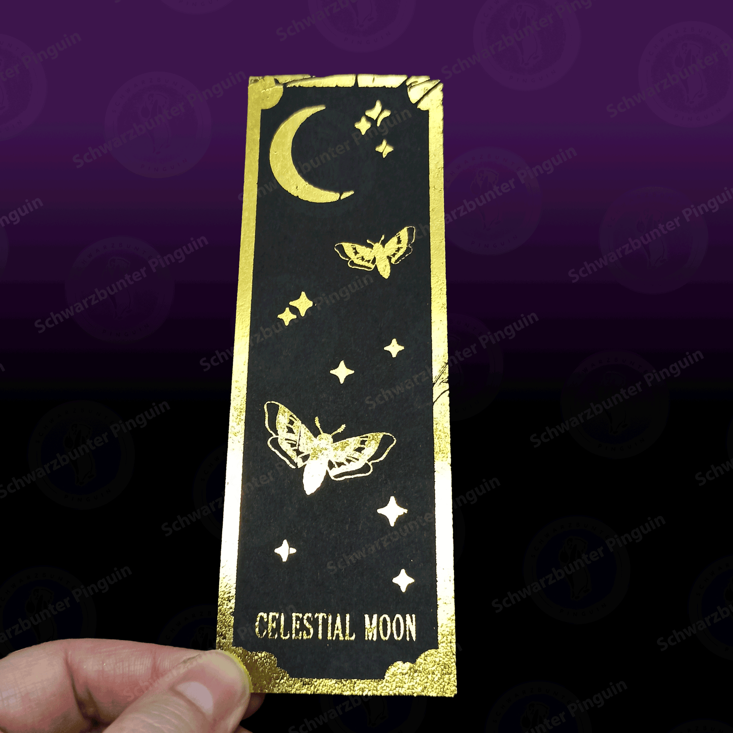Celestial Moon Lesezeichen in schwarz mit goldener Folierung