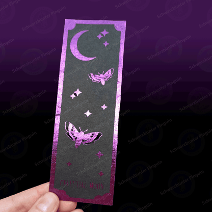 Celestial Moon Lesezeichen in schwarz mit pinker Folierung