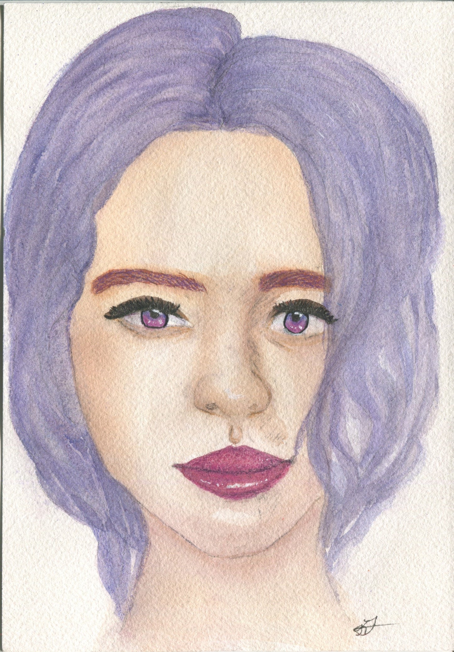 Original Bild "Lilac Hair Lady" in Größe 14,8 x 21 cm (A5)