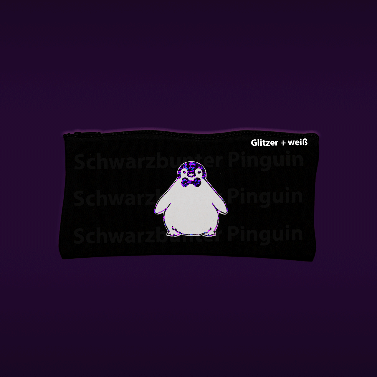 Mäppchen mit Pinguin Oskar in glitzer Optik und mit weißem Fell innen