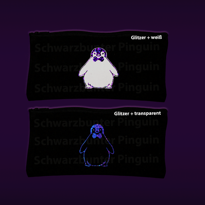 Beide Mäppchen von Pinguin Oskar in Glitzer mit und ohne weißes Fell innen.