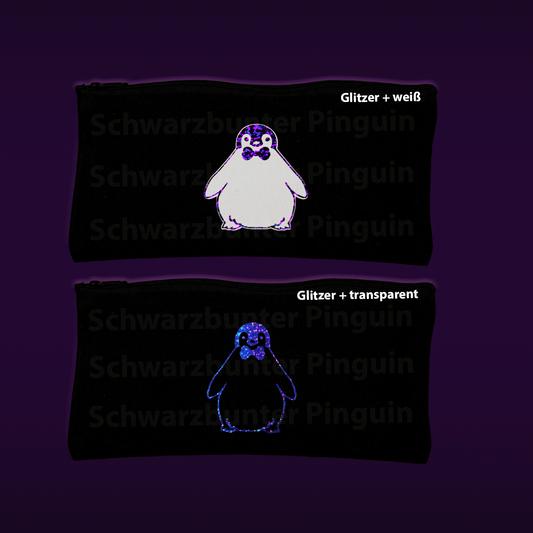 Beide Mäppchen von Pinguin Oskar in Glitzer mit und ohne weißes Fell innen.