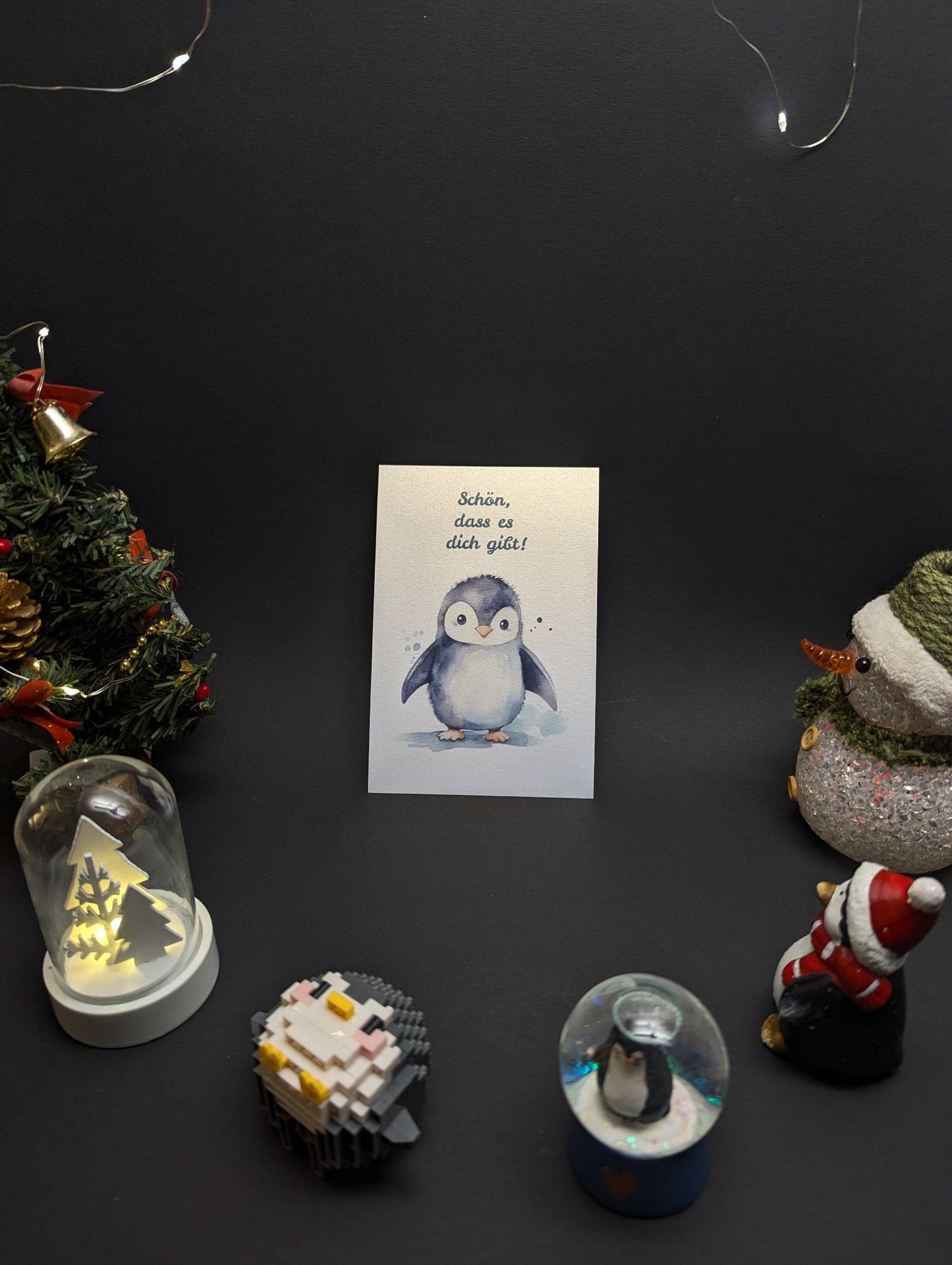 Perlmutt Postkarte Baby Pinguin - Schön, dass es dich gibt