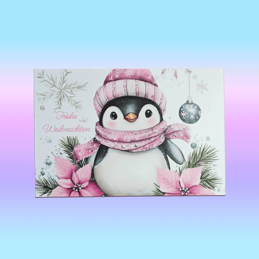 Weihnachts-Postkarte "Rosa Pinguin - Frohe Weihnachten", 10,5 x 14,8 cm (A6)
