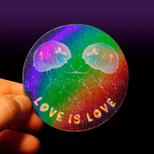 Quallen Sticker Love is Love in Holo Optik