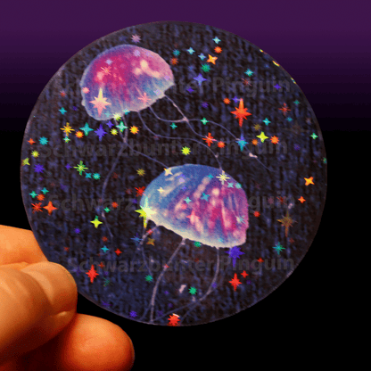 Quallen Sticker mit Glitzer Sternen Laminat