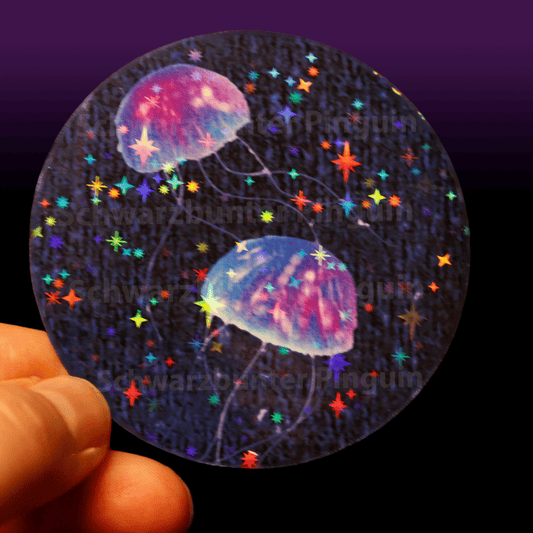 Quallen Sticker mit Glitzer Sternen Laminat