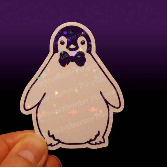 Glitzer Sticker Pinguin Oskar in lila-weiß, digital gemalt