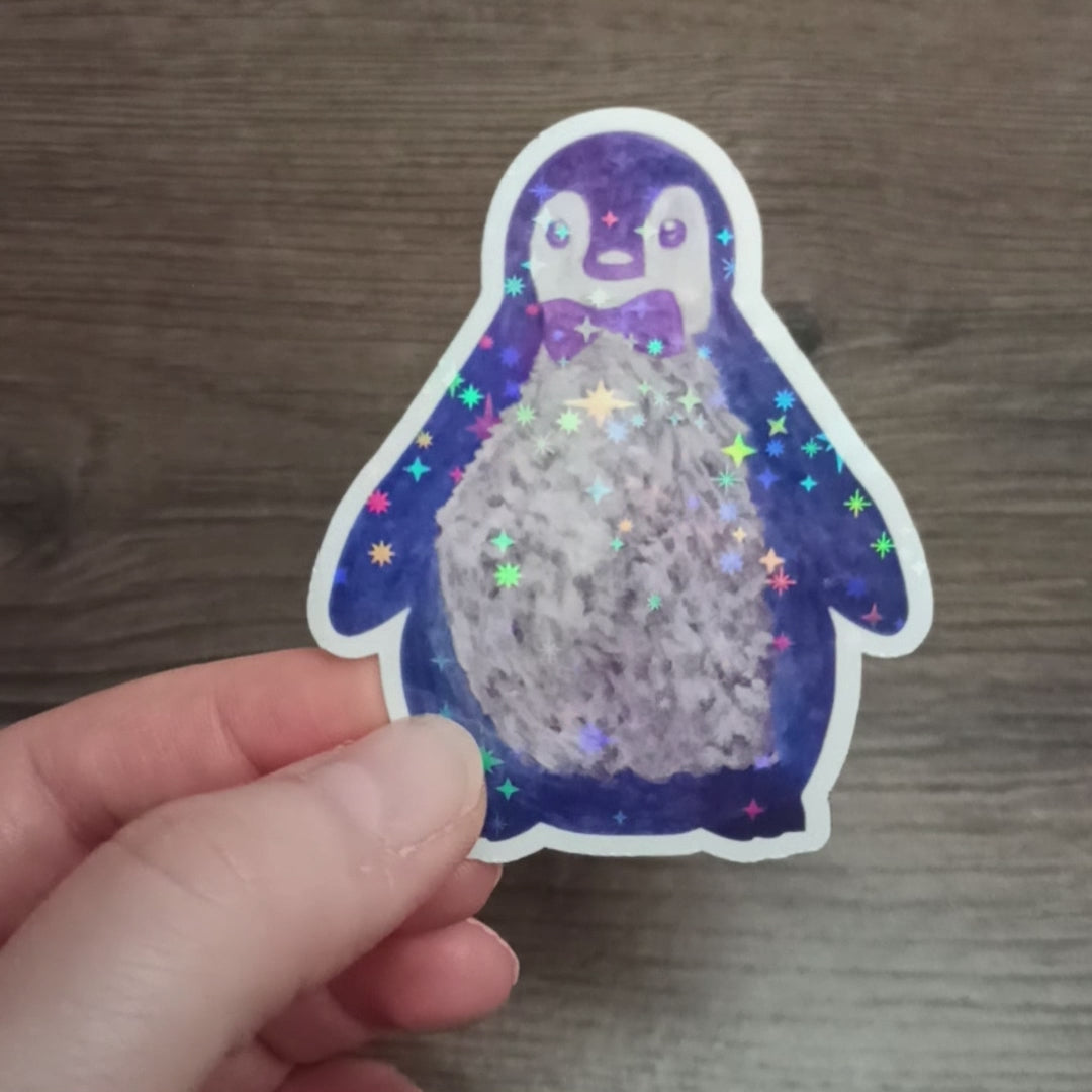 Viideo vom Glitzer Sticker Pinguin Oskar, gemalt mit Acrylfarben.