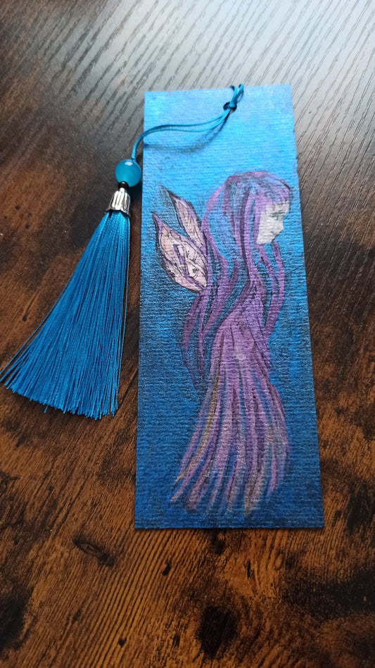 Aquarell Lesezeichen "Lila Fee", 6 x 16,8 cm, selbstgemaltes Unikat